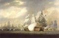 La Victoire rattrapant l’espagnol Salvador del Mundo à la bataille du Cap St Vincent 1797 Batailles navales